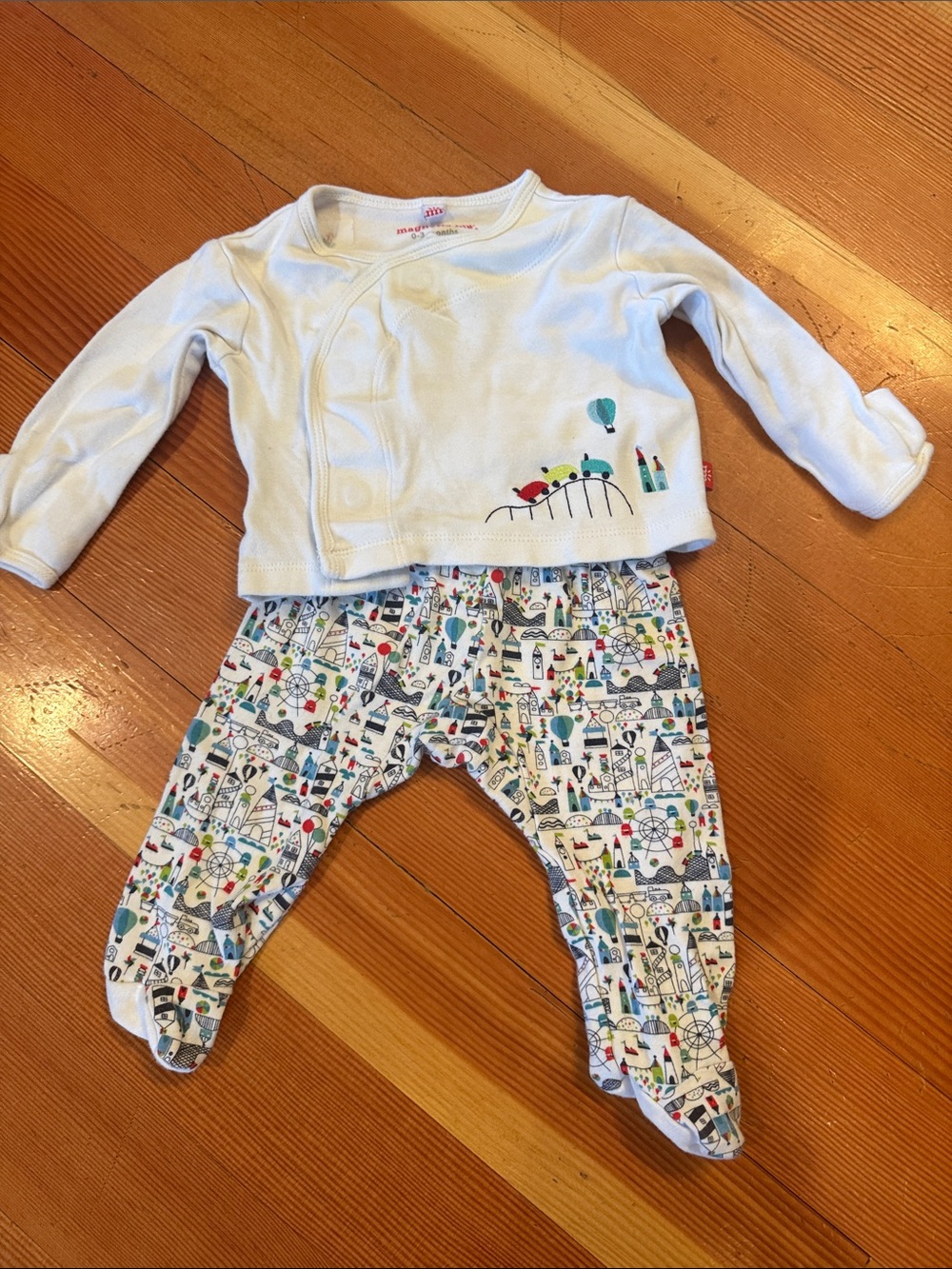Magnetic Me White Top with Multi-Color Printed Footed Pants Set